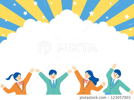 穿著校服的學生們興奮不已 穿著校服的學生們興奮不已 123057801