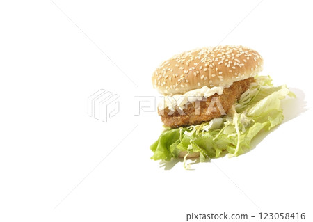 白色背景下拍攝的韃靼魚漢堡 123058416