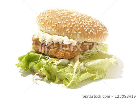 白色背景下拍攝的韃靼魚漢堡 白色背景下拍攝的韃靼魚漢堡 123058419