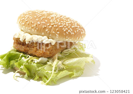 Tartar fish burger photographed on white background Tartar fish burger photographed on white background 123058421