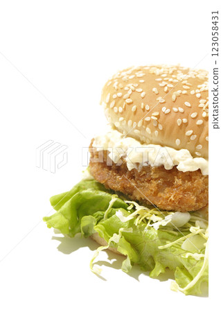 白色背景下拍攝的韃靼魚漢堡 123058431