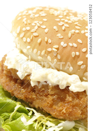 白色背景下拍攝的韃靼魚漢堡 白色背景下拍攝的韃靼魚漢堡 123058452