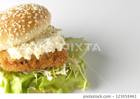 Tartar fish burger photographed on white background Tartar fish burger photographed on white background 123058461