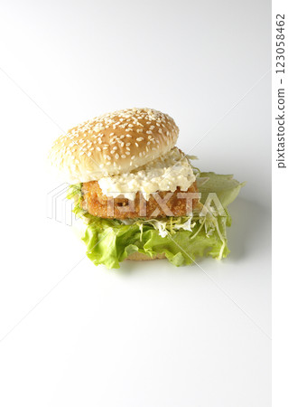 Tartar fish burger photographed on white background Tartar fish burger photographed on white background 123058462