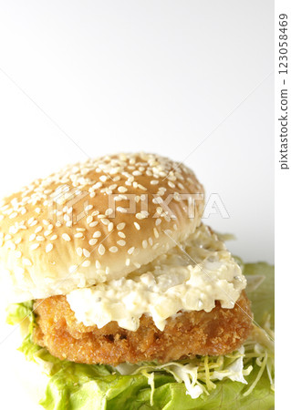 白色背景下拍攝的韃靼魚漢堡 白色背景下拍攝的韃靼魚漢堡 123058469