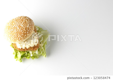 白色背景下拍攝的韃靼魚漢堡 白色背景下拍攝的韃靼魚漢堡 123058474