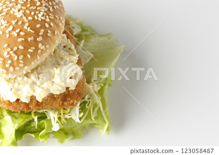Tartar fish burger photographed on white background Tartar fish burger photographed on white background 123058487