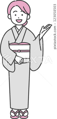 身穿和服的年輕女子在進行導遊的插圖 123058503