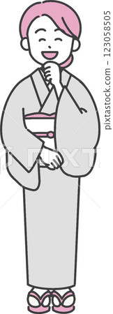 Illustration of a smiling young woman in a kimono 123058505