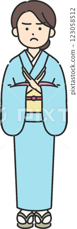 圖：身穿和服的年輕女子做出「NG」手勢 123058512