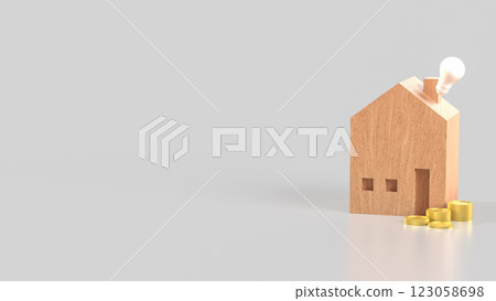 The House wood and coins for property or Building concept 3d Rendering 123058698