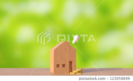 The House wood and coins for property or Building concept 3d Rendering 123058699