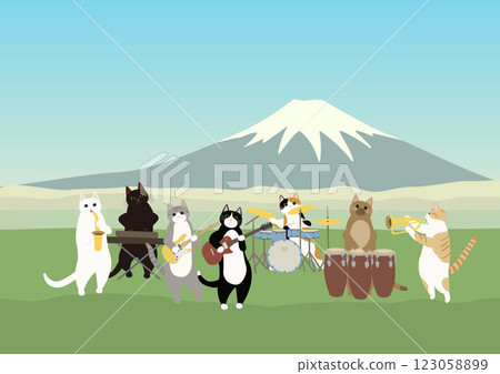 七隻貓樂隊和富士山 123058899