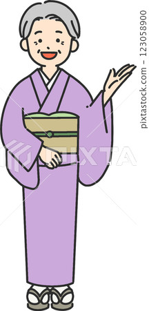 一位身穿和服的老年婦女指路的插圖 一位身穿和服的老年婦女指路的插圖 123058900