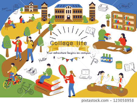 Students enjoying campus life Students enjoying campus life 123058958