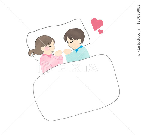 Illustration of a man and woman sleeping on a futon 123059092