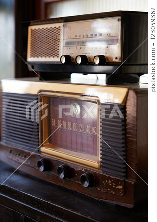 Music is playing from an old audio player in the Western-style mansion. Music is playing from an old audio player in the Western-style mansion. 123059362