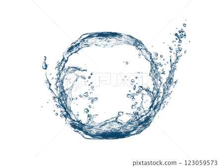 白色背景下彎曲抽象波浪和濺水的 3D 插圖 123059573