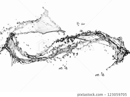 白色背景下彎曲抽象波浪和濺水的 3D 插圖 白色背景下彎曲抽象波浪和濺水的 3D 插圖 123059705