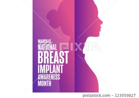 March is National Breast Implant Awareness Month. Template for background, banner, card, poster with March is National Breast Implant Awareness Month. Template for background, banner, card, poster with 123059827