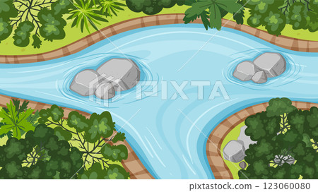 Serene River Bend in Lush Forest 123060080