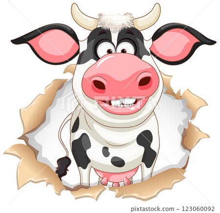 Cheerful Cow Breaking Through Paper Cheerful Cow Breaking Through Paper 123060092