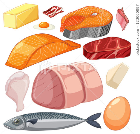Assorted Meats and Seafood Illustration Assorted Meats and Seafood Illustration 123060097
