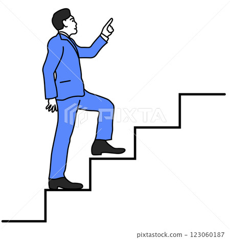 Illustration of a man pointing and climbing the stairs 123060187