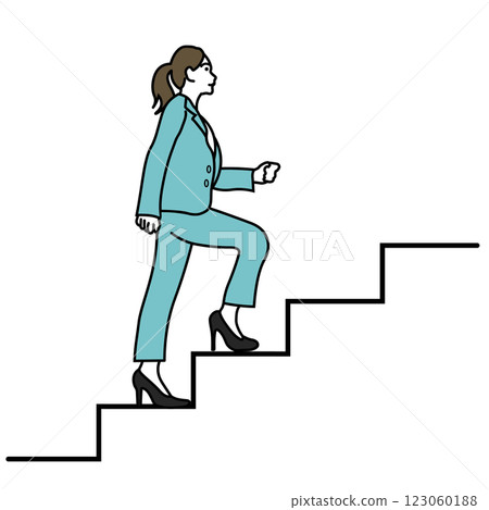 A woman in a suit climbing the stairs A woman in a suit climbing the stairs 123060188