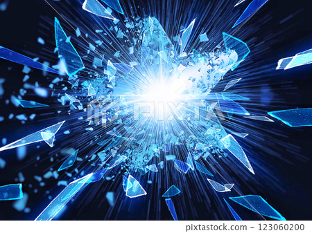 3d illustration of scattered pieces of broken blue glass on a black background 123060200