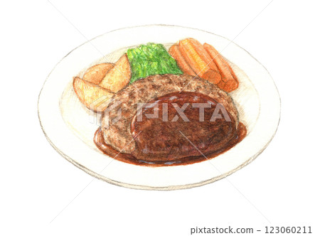 Hamburger steak hand-drawn watercolor 123060211