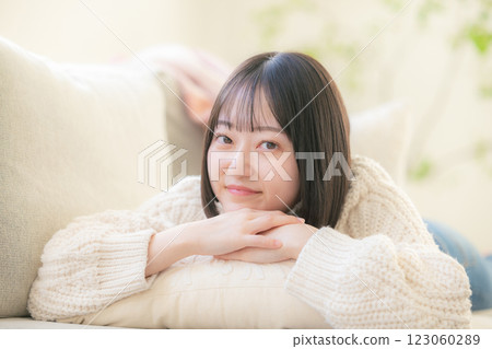 A woman lying on the sofa 123060289