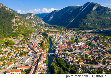 Tarascon-sur-Ariege in valley of Pyrenees Tarascon-sur-Ariege in valley of Pyrenees 123060349