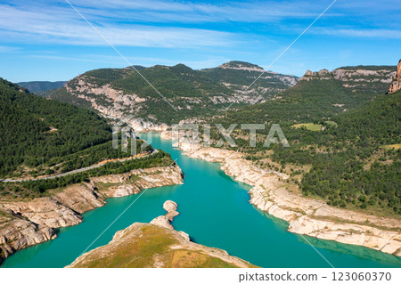 Top view Llosa del Cavall reservoir. Cardener. Catalonia, Spain Top view Llosa del Cavall reservoir. Cardener. Catalonia, Spain 123060370