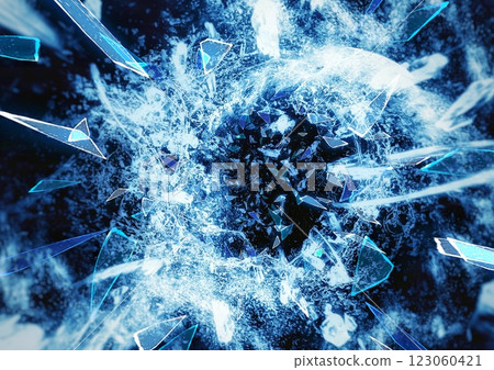 3d illustration of scattered pieces of broken blue glass on a black background 3d illustration of scattered pieces of broken blue glass on a black background 123060421