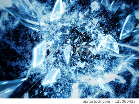 3d illustration of scattered pieces of broken blue glass on a black background 3d illustration of scattered pieces of broken blue glass on a black background 123060422