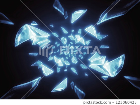 3d illustration of scattered pieces of broken blue glass on a black background 3d illustration of scattered pieces of broken blue glass on a black background 123060423