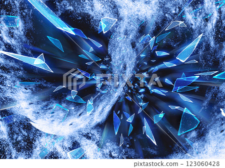 3d illustration of scattered pieces of broken blue glass on a black background 3d illustration of scattered pieces of broken blue glass on a black background 123060428