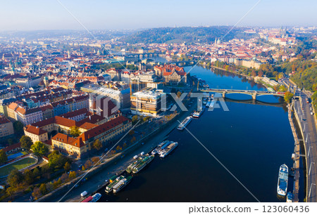 Aerial view of the Vltava river and the capital Prague 123060436