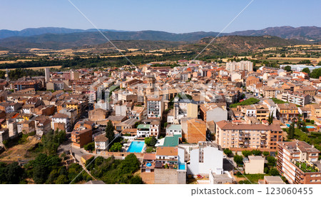 Aerial cityscape of city Tremp on day. Spain Aerial cityscape of city Tremp on day. Spain 123060455