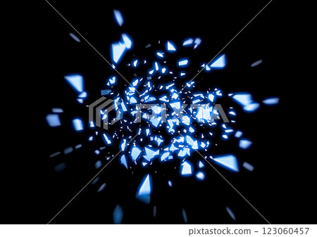 3d illustration of scattered pieces of broken blue glass on a black background 123060457