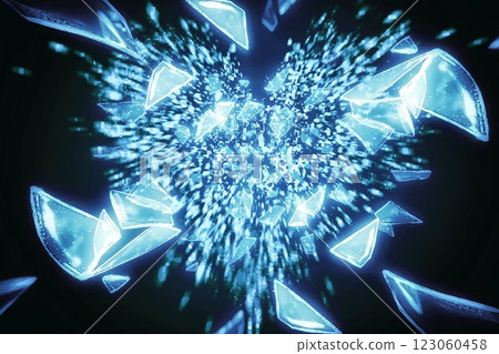 3d illustration of scattered pieces of broken blue glass on a black background 123060458