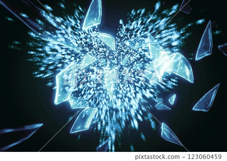 3d illustration of scattered pieces of broken blue glass on a black background 3d illustration of scattered pieces of broken blue glass on a black background 123060459