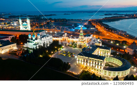 Aerial view of Kazan Kremlin and Kazanka River 123060493