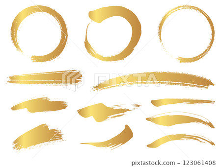 A set of brush-drawn circular frames and stroke elements 123061408