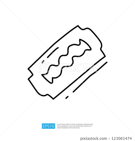 A simple line drawing of a razor blade, typically used for shaving or cutting. The illustration emphasizes minimalism and could be used in various graphic contexts. 123061474