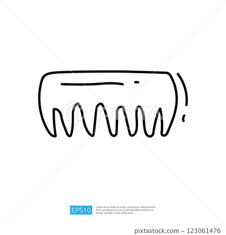 A simple line drawing of a hair comb, showcasing its shape and teeth, emphasizing minimalist design. A simple line drawing of a hair comb, showcasing its shape and teeth, emphasizing minimalist design. 123061476