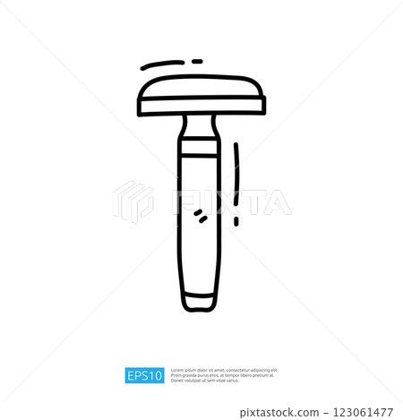 A simple line drawing of a razor, typically used for shaving, featuring a rounded top and a handle. A simple line drawing of a razor, typically used for shaving, featuring a rounded top and a handle. 123061477