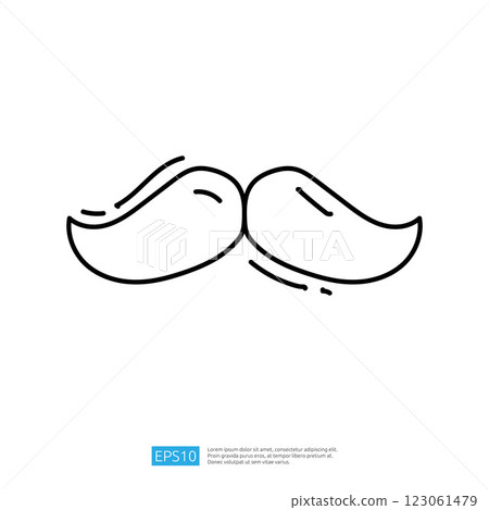 A simple, minimalistic illustration of a mustache, often used in design contexts related to grooming, fashion, or humor. 123061479