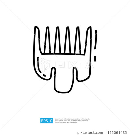 A simple line drawing of a hair comb, featuring a wide-toothed design, often used for styling or detangling hair. A simple line drawing of a hair comb, featuring a wide-toothed design, often used for styling or detangling hair. 123061483